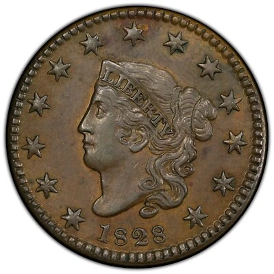 Centavo matrona 1828 graduado AU detalles rayado por PCGS pequeño fecha ancha escaso N-10 Foto 1 de 4