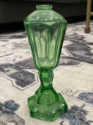 Antique Vintage Moser / Westmoreland Emerald Green Glass Oil Lamp Hexagonal - Image 1 of 4