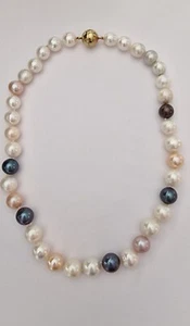 Stunning Large Freshwater Pearl Necklace 925 Silver and Gold Vermeil Clasp - Picture 1 of 8