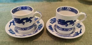 VINTAGE RARE ROYAL CAULDON BLUE DRAGON DEMITASSE COFFEE CUP & SAUCER X2 - Picture 1 of 9