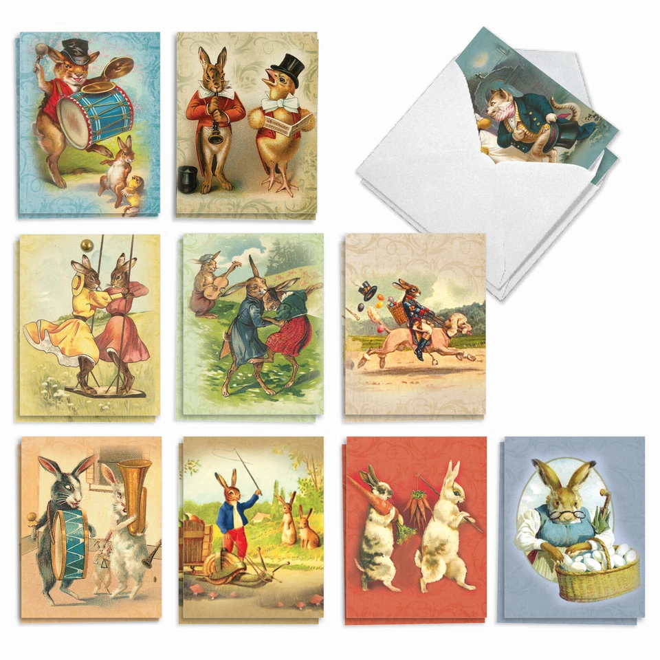 20 tarjetas de Pascua (10 diseños, 2 cada una) - Conejitos divertidos AM2345EAG-B2x10 Foto 1 de 4