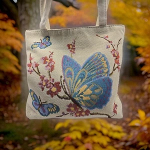 Small Butterfly Embroidered Handbag - Double handled tote bag - Picture 1 of 11