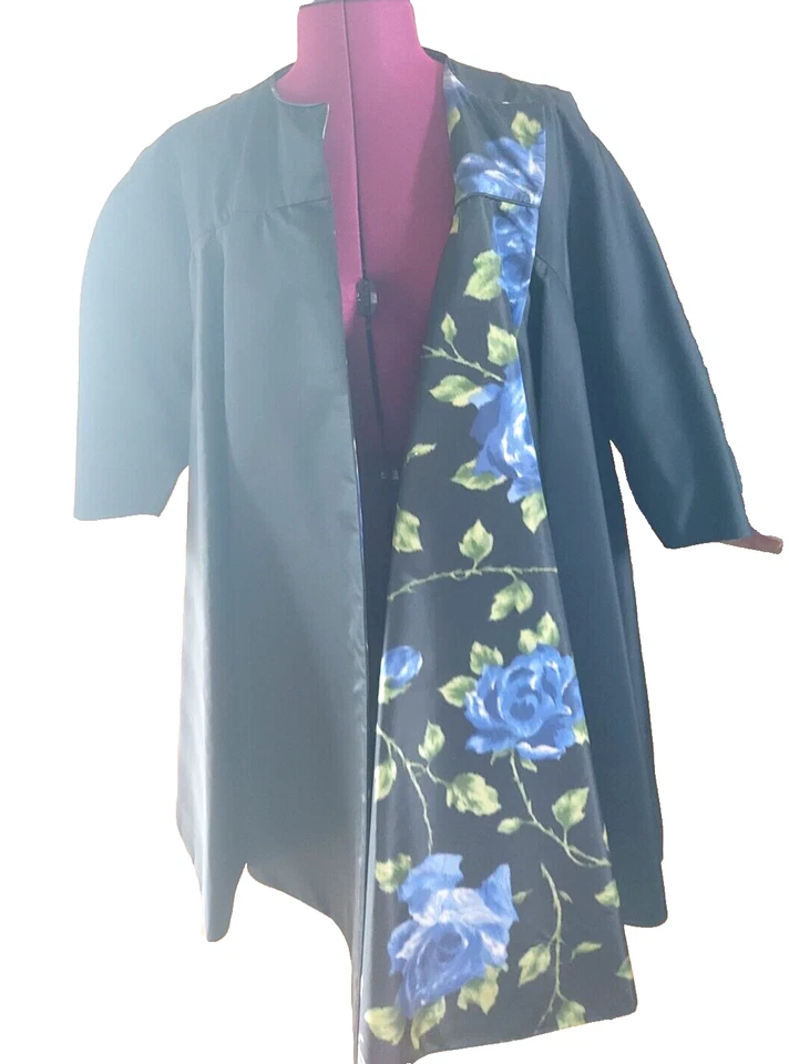 Chaqueta impermeable vintage años 50 60 OS negro/azul flores estilo columpio SE ADAPTA A S M L Foto 1 de 4