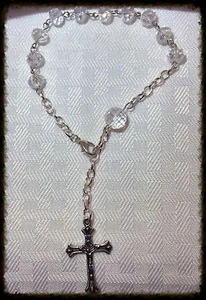 Handcrafted Beaded Rosary Bright Silver Links Crystal Faceted Glass Beads - Picture 1 of 3