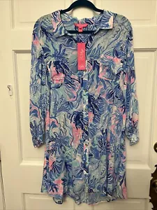 Neu Lilly Pulitzer Natalie Shirtkleid Überwurf Salzwasserblau Large Shade Seeker - Bild 1 von 12
