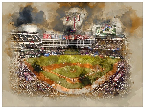 Texas Rangers Poster Watercolor Art Print Man Cave Decor 12x16" Cover