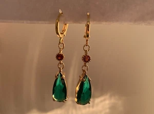 18k Gold Plated Sterling Silver Earings With Green Emerald Gemstone All Typ Wear - Picture 1 of 10