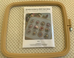 Embroidery DIY Art Kit Featuring 12 Small Floral Designs on same Piece of Fabric - Picture 1 of 4