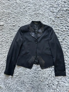 Blazer donna Marithe Francois Girbaud 28 nero ricamato vintage Italia - Foto 1 di 9