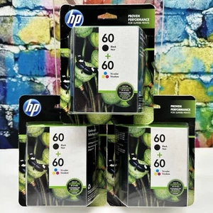 New Genuine Original HP 60 Black & Tri-Color Ink Cartridges 3 Combo Packs Sealed - Picture 1 of 24