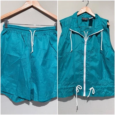 VINTAGE ABVIEN TRACK SUIT Women Sz M Jacket Best/Shorts Teal Turquoise - Image 1 of 4