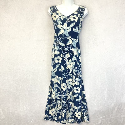 Maxi Vestido Vintage Christy Lyn Años 90 Para Mujer 11/12 Floral Sin Mangas Midi Boho Azul Foto 1 de 4