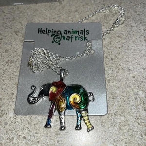 H318~ Helping Animals at Risk Silver Elephant Necklace 18" w/ 2.5" Extender NEW - Picture 1 of 4