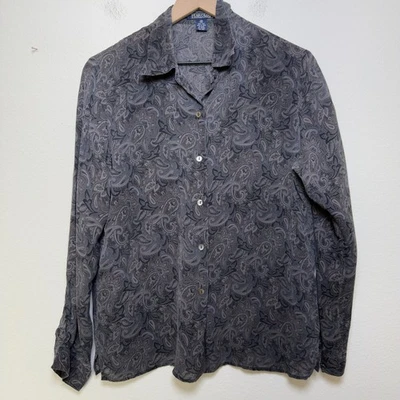 Top De Colección Años 90 Harolds Mujeres 100% SEDA Hada Grunge Botón Delantero Grande Gris Paisely Foto 1 de 4