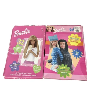 Barbie Valentines 32 Fold and Seal Valentines & 48 Heart Seals Paper Lot Of 2 - Picture 1 of 4