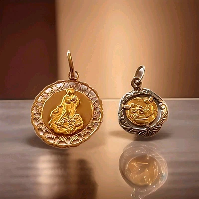 LOTE DE ORO 2 Dijes Religiosos Oro Vintage 18k 12k Sólidos Usables 2.4 gramos en total Foto 1 de 4