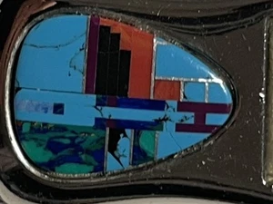 Vintage Mosaic Money Clip Turquoise & Coral Inlay - Picture 1 of 5