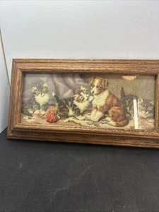 The Oak Frame Kittens/ Puppy Playing Print From McFarland Mercantile CA. 14.5” - Picture 1 of 8
