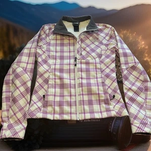 The North Face Apex Bionic Windwall Jacket Women XS Softshell Flannel Plaid Pink - Picture 1 of 24