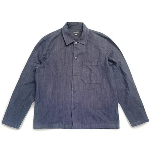 Club Monaco Linen Cotton Indigo Denim Workshirt Jacket Men Large Relax Fit Blue - Picture 1 of 8