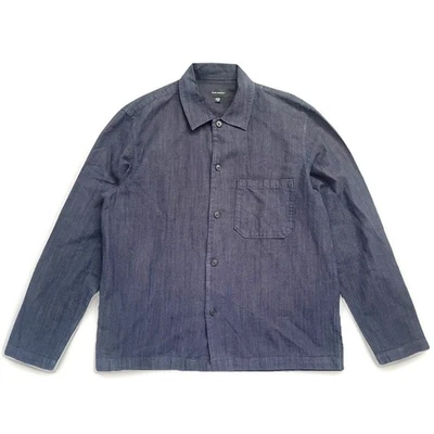 Club Monaco Linen Cotton Indigo Denim Workshirt Jacket Men Large Relax Fit Blue - Image 1 of 4