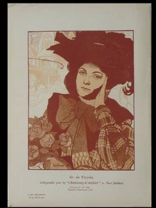 GEORGES DE FEURE, WOMAN, FRENCH ART NOUVEAU - 1901 LITHOGRAPH - - Picture 1 of 1