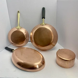 Vintage Paul Revere Copper Cookware Set of 4 Frying & Sauce Pans 1801 USA Clean - Picture 1 of 6