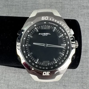 Fossil BQ9397 Watch Mens 5ATM Stainless Steel Black Dial White Silicone Strap - Picture 1 of 11