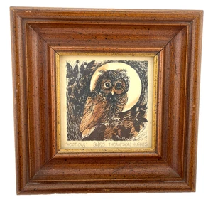 Vintage Owl Art MCM Thompson Hughes "Hoot Owl" #86/195 firmato e regalato 1969 6,5 x 6,5" - Foto 1 di 10