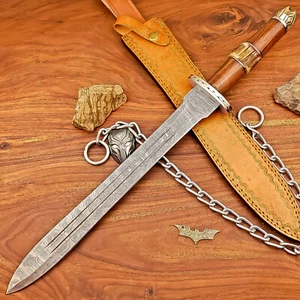 COLTELLO Spada Affilato Doppio Bordo Lama Acciaio Damascato Fatto a Mano - Da Collezione -5095 - Foto 1 di 9