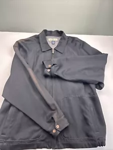 Vintage Tommy Bahama Mens Large 100% Silk Black Full Zip Jacket Sunfading - Picture 1 of 16