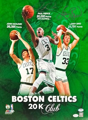 Larry Bird & Paul Pierce Signed 16x20 Boston Celtics Photo PSA JSA - Image 1 of 2