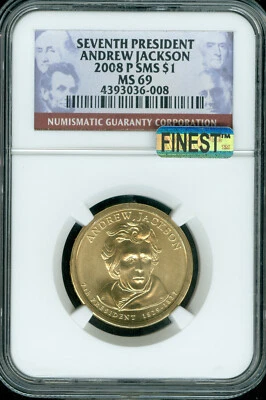 2008 P ANDREW JACKSON DOLLAR NGC MS69 SMS PQ MAC FINEST & SPOTLESS . - Image 1 of 2