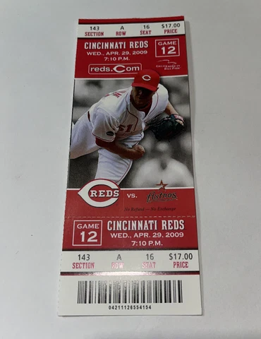 Cincinnati Reds Vs Houston Astros Game Day ticket Stub. 4/29/2009 Cover