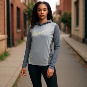 Nike Hoodie Women XL Dri Fit Swoosh Running Gym Gray Outdoors Spring Wicking EUC - Picture 1 of 10