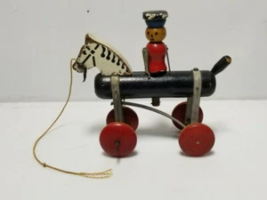 Vintage Nachziehspielzeug Pferd Soldat Mann geht rauf und runter - Bild 1 von 4