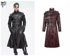 Devil Fashion Men Gothic Punk Leather Studded Multi-Buckle Belt Long Trench Coat
