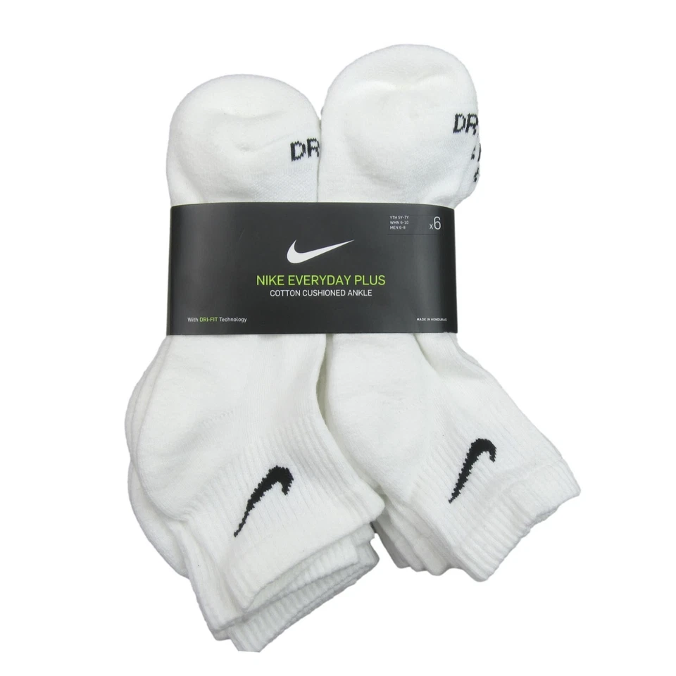 Nike Dri-FIT Everyday Plus Cushioned Ankle Socks 6-Pair White M SX6899-100