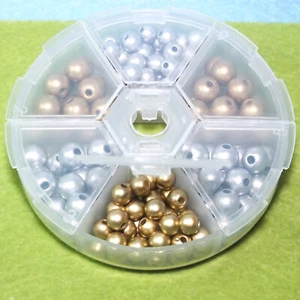 Gold & silver matte bead box, 6mm & 8mm - 140pcs, festive christmas crafts - Picture 1 of 6