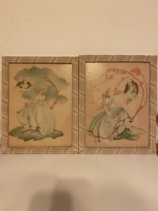 🎨 Antike Maude Eggemeyer Signierte Viktorianische Hofdrucke Gerahmte Kunst Set 🖼️ - Bild 1 von 19