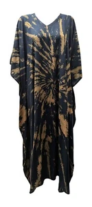 Womens Ladies Plus Size Kaftan Tie dye Batwing Maxi Free Size Up To 36 Black - Picture 1 of 1