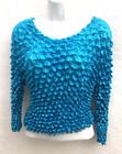 New Pretty Blue Stretchy Popcorn Long Sleeve Blouse Top Shirt Plus M to XL