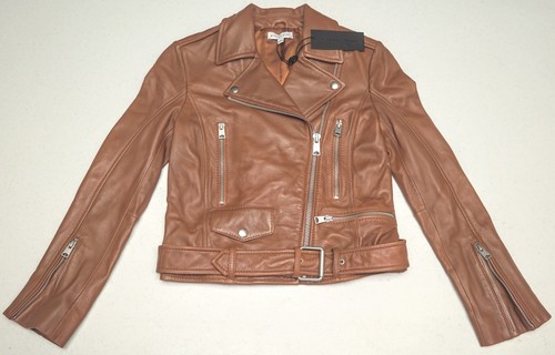 VERSACE Giacca Moto Gianni Bini Pelle Cognac Marrone Vera Pelle Cintura Cerniera $349