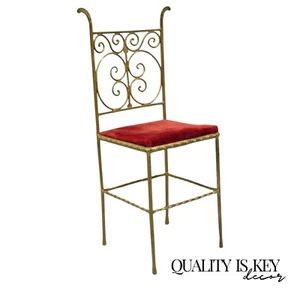 Antique Italian or Spanish Hollywood Regency Gold Iron Gothic Small Side Chair - Picture 1 of 12