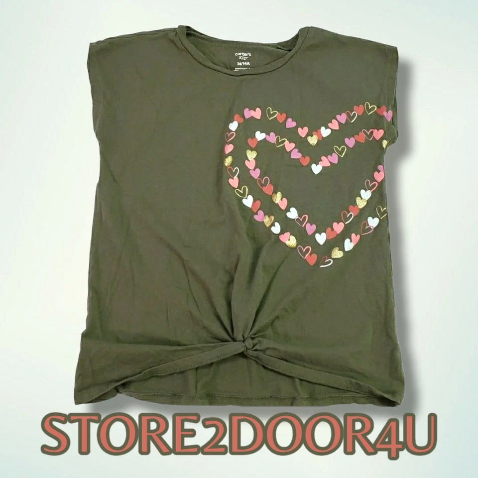 Carter's Girls Dark Green Short Sleeve T-Shirt 14/14A Knot tied front hem - Image 1 of 4