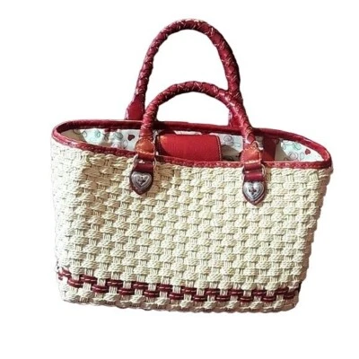 Bolsa de palha designer BRIGHTON couro alças trançadas bolsos clipe chave - Imagem 1 de 4