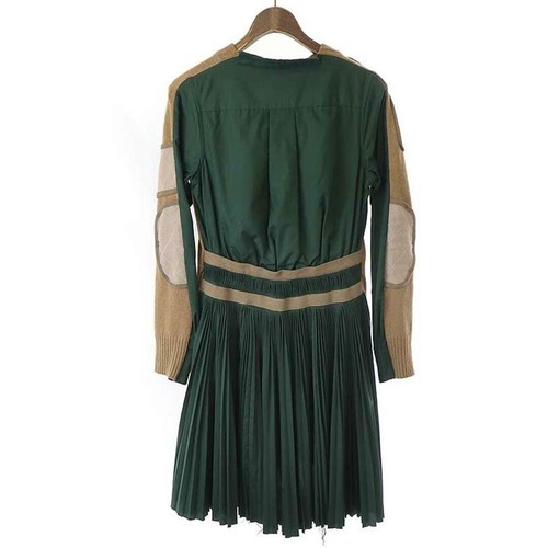 Abito unico pezzo unico Sacai 16AW lavorato a maglia taglia 1 gonna a pieghe marrone x verde f s