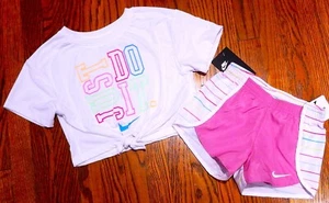 NIKE SPORT AUTHENTIC TODDLERS GIRLS ORIGINAL BRAND NEW 2Pc SHORTS SET Sz 4, NWT - Picture 1 of 5