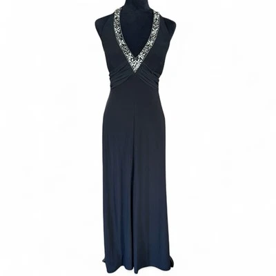 Vestido negro Dressbarn Collection para mujer talla 8 maxi cuentas cuello en V nuevo con etiquetas Foto 1 de 4