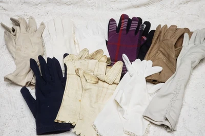 LOTE de 9 pares de guantes vintage de tela de cuero para damas años 50-80 Estate Find vestido Foto 1 de 4